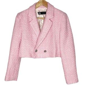 NWT Zara Tweed Crop Blazer In Pink